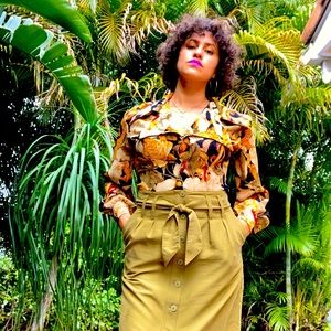 Retro floral long sleeve button down shirt